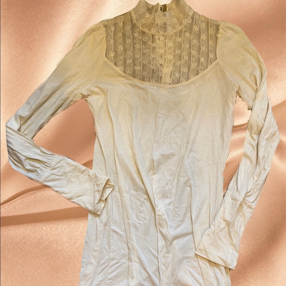 Free people long sleeve tunic cream lace size M romantic date night